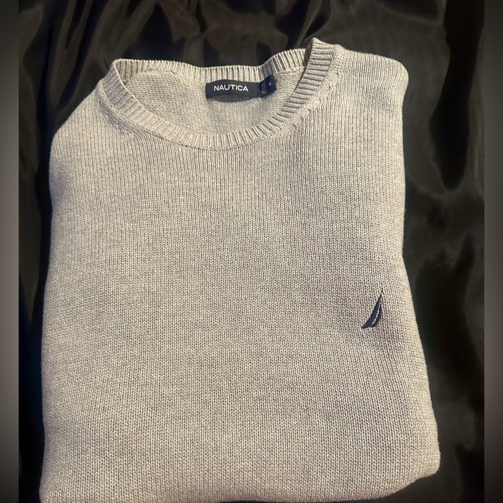 NWOT NAUTICA Grey 100% Cotton Ribbed Sweater Size Medium